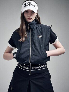 MARDI MERCREDI ACTIF Golf Korean Black Nylon METALBLOOM Stretch Windbreaker Vest